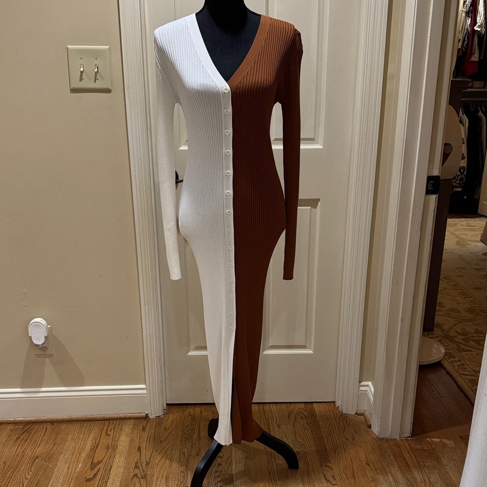 STAUD Two-Tone White and Brown Maxi Dress